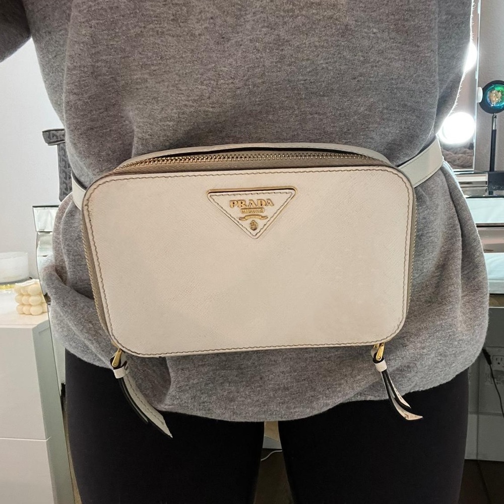 Prada leather belt bag, white saffiano